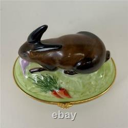 LIMOGES France TIFFANY &CO Bunny Rabbit Carrot Dome Porcelain Figure Trinket Box