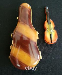 LIMOGES France Violin in Wood Case Trinket Box Handpainted La Gloriette Retired