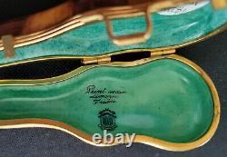 LIMOGES France Violin in Wood Case Trinket Box Handpainted La Gloriette Retired