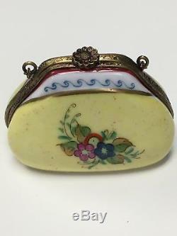 LIMOGES Hand Painted in France Rochard Purse Shoulder Bag w Butterfly and Flower
