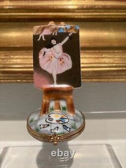 LIMOGES PORCELAIN Trinket Box Degas Painting with Easel Ballet PRISTINE