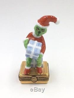 LIMOGES Peint Main Dr. Seuss' THE GRINCH 17/1500 Santa Sitting on Gifts Figurine