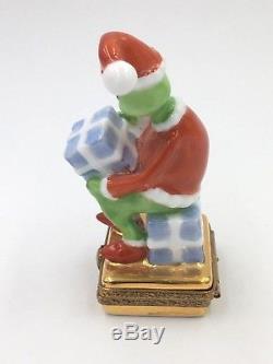 LIMOGES Peint Main Dr. Seuss' THE GRINCH 17/1500 Santa Sitting on Gifts Figurine