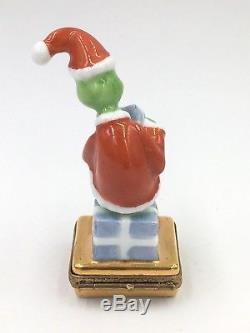 LIMOGES Peint Main Dr. Seuss' THE GRINCH 17/1500 Santa Sitting on Gifts Figurine