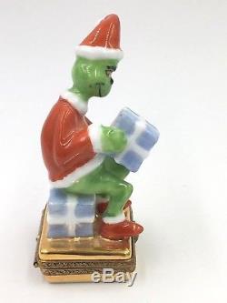LIMOGES Peint Main Dr. Seuss' THE GRINCH 17/1500 Santa Sitting on Gifts Figurine