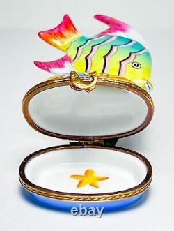 LIMOGES Peint Main France Tropical Angel Fish Colorful Porcelain Trinket Box
