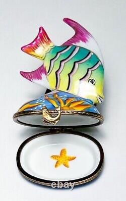 LIMOGES Peint Main France Tropical Angel Fish Colorful Porcelain Trinket Box