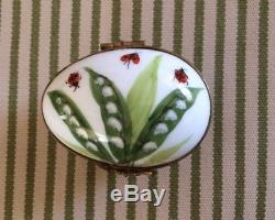 LIMOGES Porcelain Egg Shape Lily of the Valley Lady Bug Trinket Box