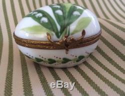 LIMOGES Porcelain Egg Shape Lily of the Valley Lady Bug Trinket Box