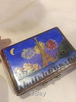 LIMOGES Porcelain Monet Paris Scene Painting Blue Trinket Gift Box