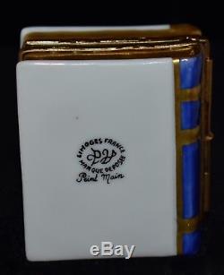 LIMOGES Porcelain TRINKET BOX Book Shape Paris Mini Cobalt Jeweled PERFUME