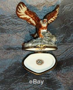 LIMOGES ROCHARD EAGLE TRINKET BOX Hinged FRANCE Peint Main Porcelain SCARCE