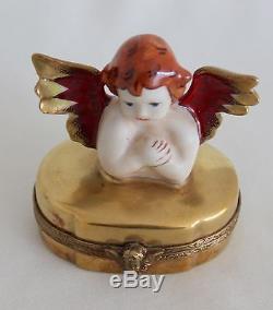 LIMOGES Rafael's Cherub Angel on 24K Gold ROCHARD TRINKET BOX Peint Main FRANCE