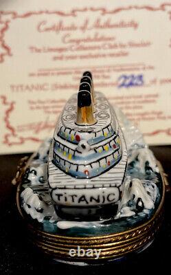 LIMOGES TITANIC (SINKING) ICEBERG Peint Main France Trinket Box by Sinclair COA