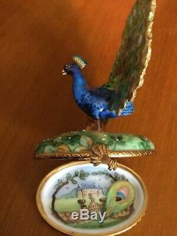 LIMOGES TRINKET BOX PEACOCK WithREMOVABLE PLUME FEATHERRAPEXCELLENT! WOWRARE