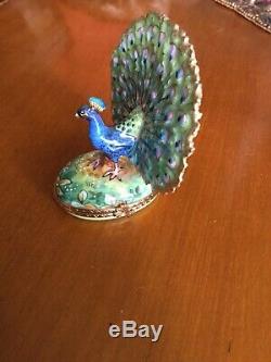 LIMOGES TRINKET BOX PEACOCK WithREMOVABLE PLUME FEATHERRAPEXCELLENT! WOWRARE