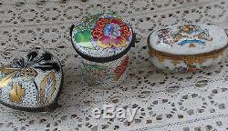 LOT 3 Vintage Limoges France Trinket Boxes Floral Peint Main Champs Elysees NR