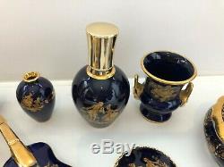 LOT x10 Limoges France Castel Porcelain Courting Couple Cobalt Blue 22k Gold