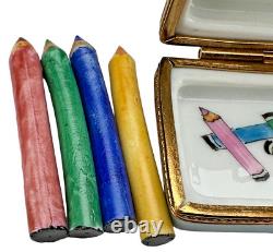 La Gloriette Limoges France Case Eraser Protractor Ruler & 4 Pencils Trinket Box