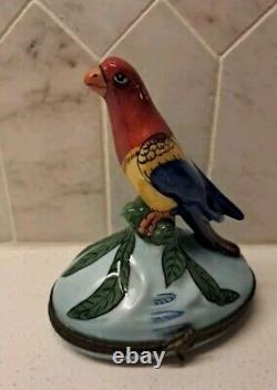 Large 4.5 Limoges France Parrot Trinket Box Peint Main Multi- Color