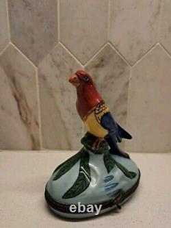 Large 4.5 Limoges France Parrot Trinket Box Peint Main Multi- Color