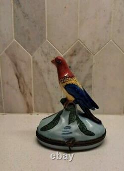 Large 4.5 Limoges France Parrot Trinket Box Peint Main Multi- Color