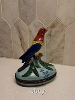 Large 4.5 Limoges France Parrot Trinket Box Peint Main Multi- Color