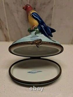 Large 4.5 Limoges France Parrot Trinket Box Peint Main Multi- Color