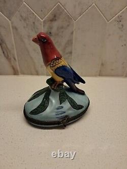 Large 4.5 Limoges France Parrot Trinket Box Peint Main Multi- Color