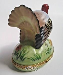 Large Artoria Turkey Thanksgiving Limoges Hinged Trinket Pill Box Peint Main