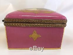 Large French France Pin Porcelain Jewelry Trinket Dresser Box Gilt Wow