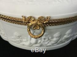Large French Limoges Coquet Bisque Porcelain Dresser Box With Cherubs. #105