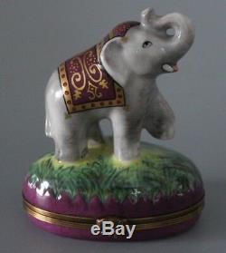 Large Limoges Asprey Site Corot Hand Painted Trinket Box Elephant Bonbonniere