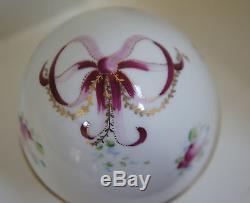 Large Limoges China Trinket Box Egg Shaped Antique with Pink Ribbon & Bouquets