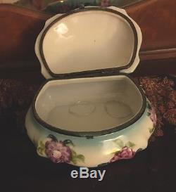 Large Limoges Hand Painted Domed Dresser Box Jewelry Casket Porcelain Antique
