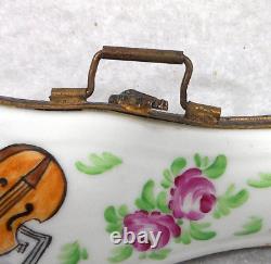 Large Limoges Peint Main Violin and Bow in Case-Trinket Box