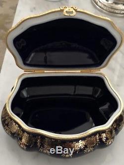 Large Size vintage Limoges Blue romantic victorian trinket Jewelry Box 22k gold