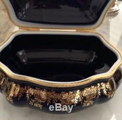 Large Size vintage Limoges Blue romantic victorian trinket Jewelry Box 22k gold