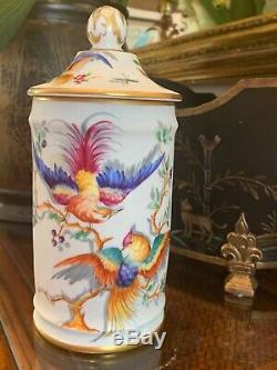 Le Tallec Apothecary jar 1958 signed Les Oiseaux patern painted biscuit limoges