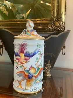 Le Tallec Apothecary jar 1958 signed Les Oiseaux patern painted biscuit limoges