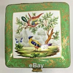 Le Tallec Large Jewelry Trinket Box Green Birds of Paradise 6x6x3.5 Limoges