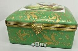 Le Tallec Large Jewelry Trinket Box Green Birds of Paradise 6x6x3.5 Limoges