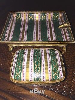 Le Tallec Limoges SET Trinket box and Tray Grignan Vert Pattern- 1968 RARE