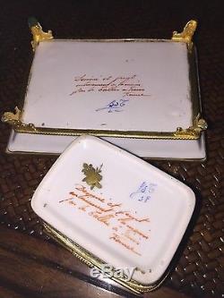 Le Tallec Limoges SET Trinket box and Tray Grignan Vert Pattern- 1968 RARE