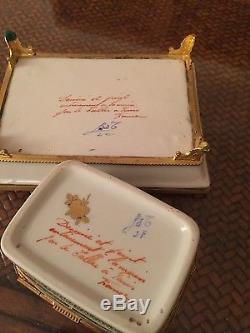 Le Tallec Limoges SET Trinket box and Tray Grignan Vert Pattern- 1968 RARE