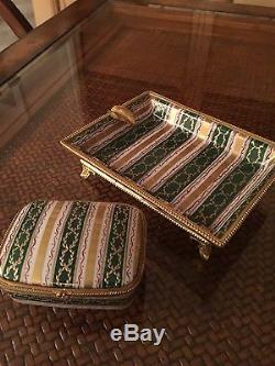 Le Tallec Limoges SET Trinket box and Tray Grignan Vert Pattern- 1968 RARE