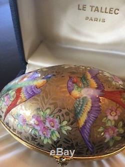 Le Tallec Paris French Painted Birds Porcelain Gold Egg Mint New With Box