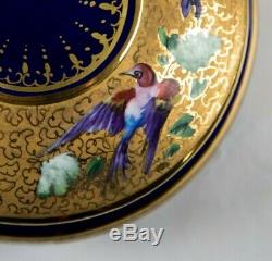 Le Tallec Paris Porcelain Oiseaux Hand Painted Round Box & Lid Cobalt Blue Gold
