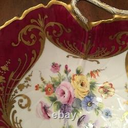 Le Tallec Red Bowl Flowers Gold Scroll France Porcelain Hand Painted Limoges