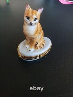 Limited Edition 75/500 Limoges Rochard Peint Main Cat Trinket Box France